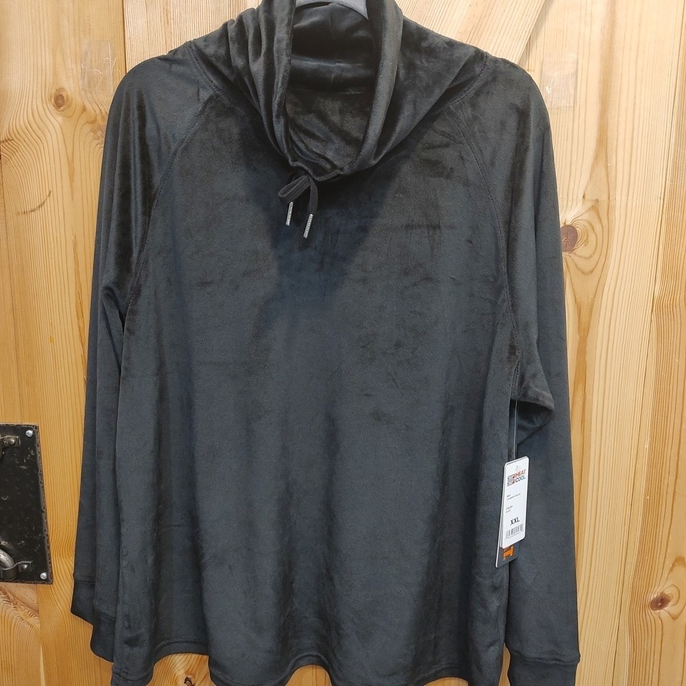32 Degrees Women Sz XXL Funnel Neck‎ Pullover Black Velvet Gorpcore Minimalist